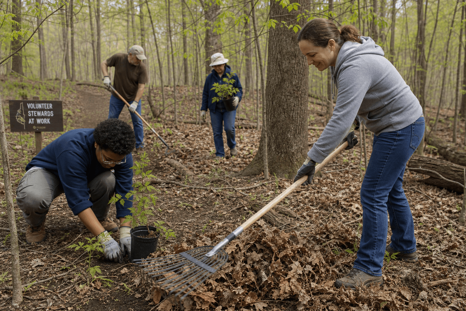 Volunteers at woodland stewardship work day similar to Cleveland Metroparks citizen programs