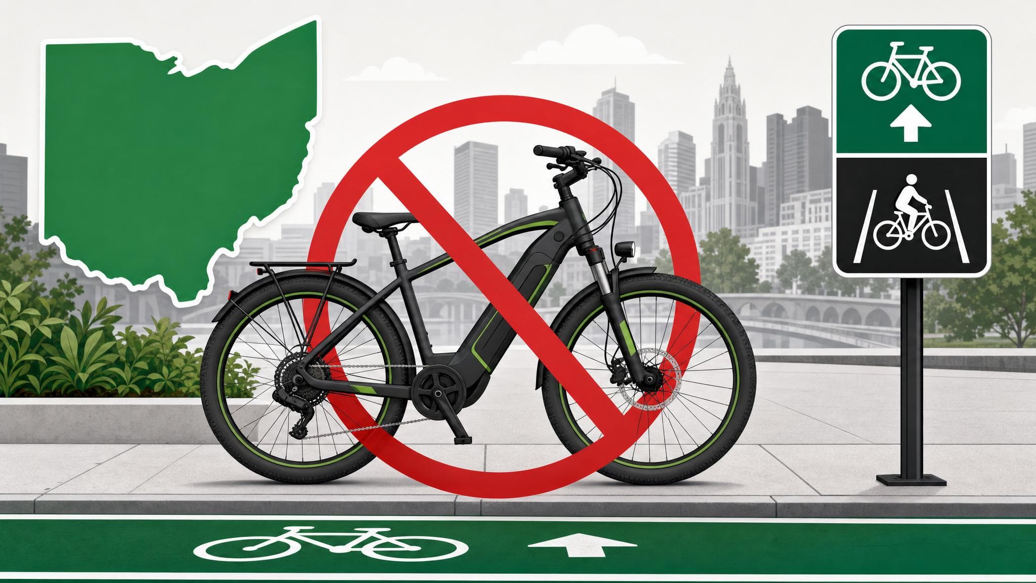 E-bike safety and law awareness graphic — know the rules before you ride in Strongsville, Ohio