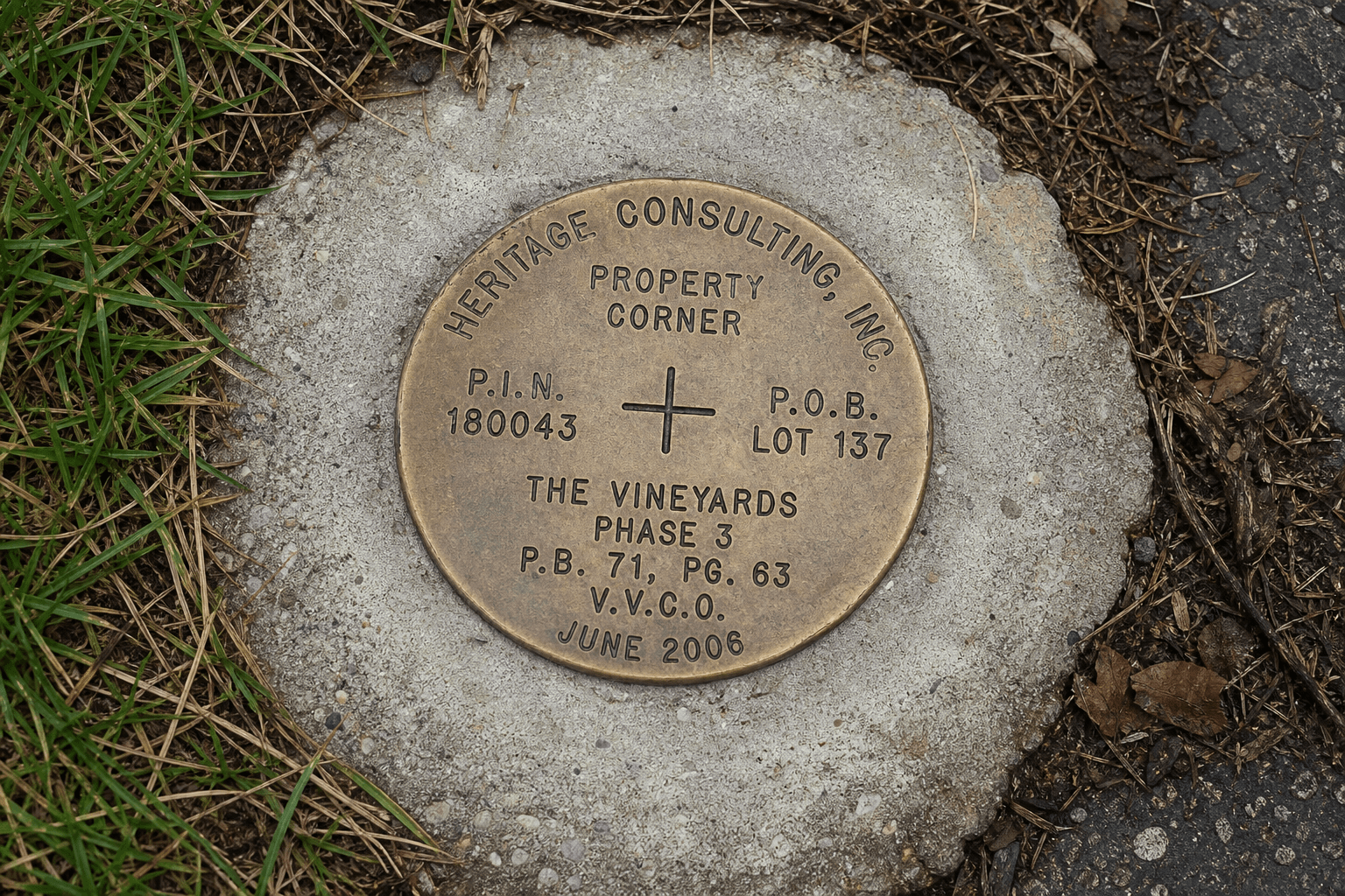 Simple hand-drawn site sketch next to survey monument — illustrating when engineering is not required for a residential vacant lot permit in Strongsville Ohio